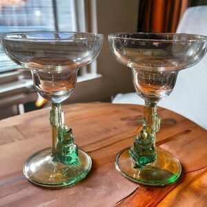 Margarita glasses, set of 2, Siesta Sleeper, man sleeping against a cactus, “EUC
